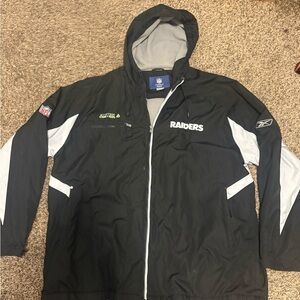 Reebok Black & Gray Raiders Hooded Windbreaker